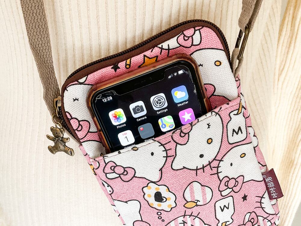 Mini Canvas Crossbody Bag w/ Hello Kitty Pattern - Super Cute and Practical!